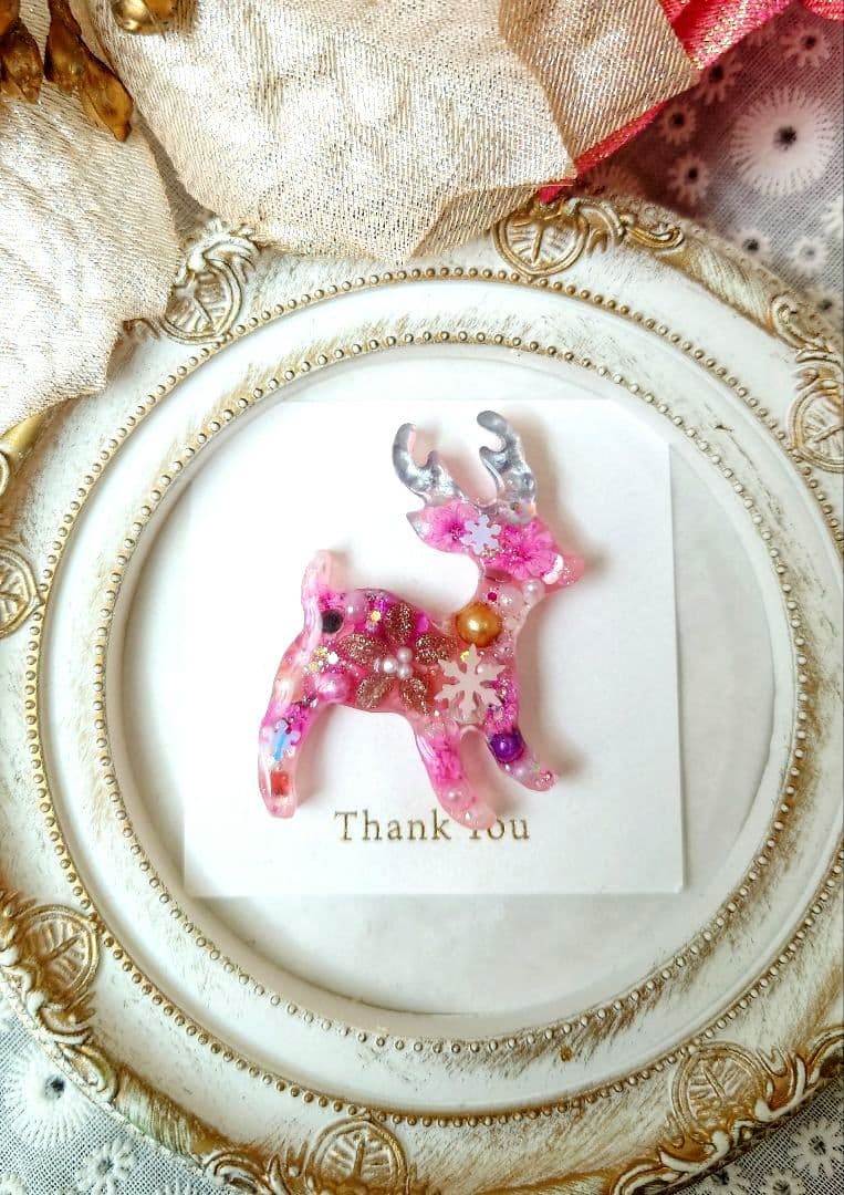 レジン　猫　トナカイ　ヘアゴム　ブローチ　ポニーフック　No.348