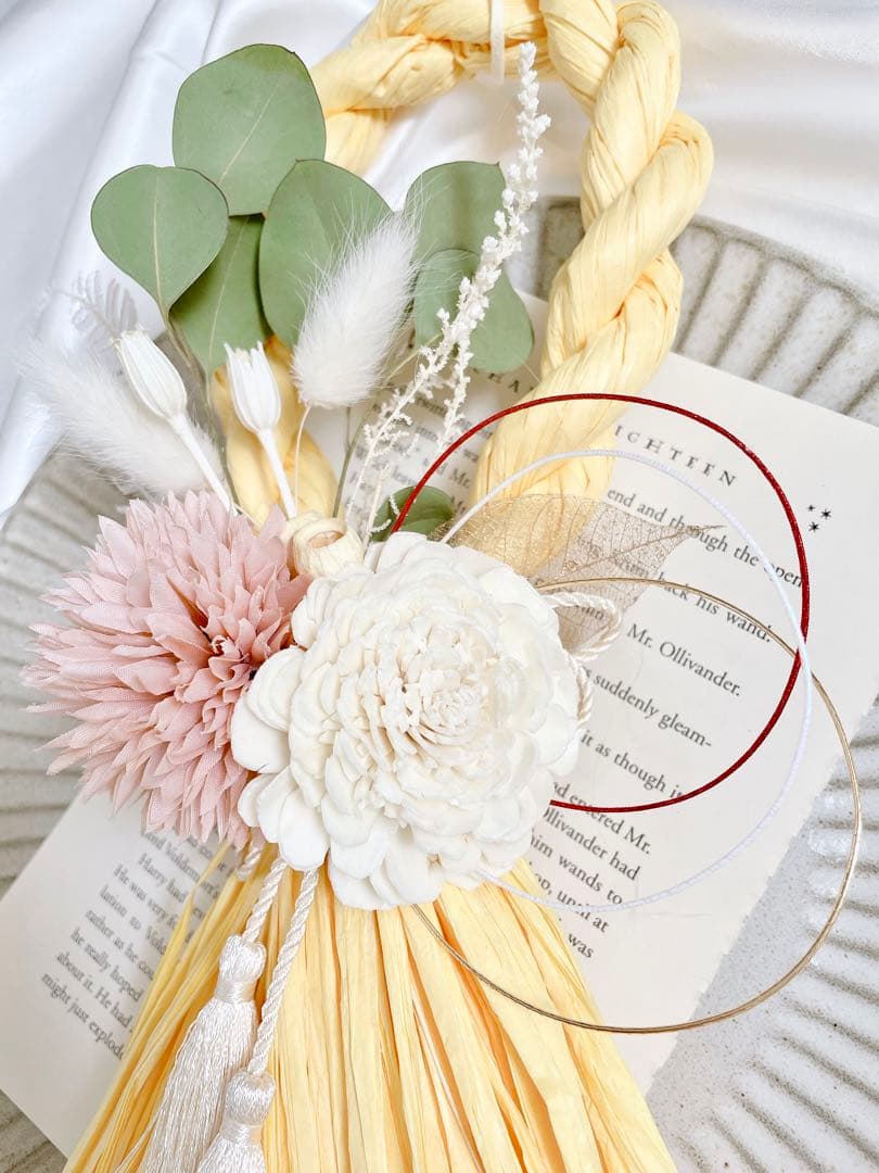 お正月飾り　2024年　しめ縄　しめ縄飾り　タッセル　イエロー