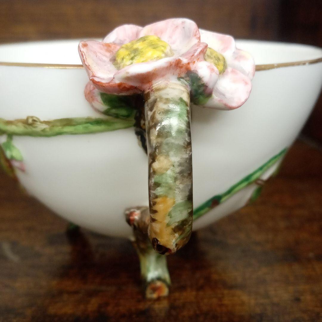 イングランド　アンティーク　マジョリカ焼　桜　カップ