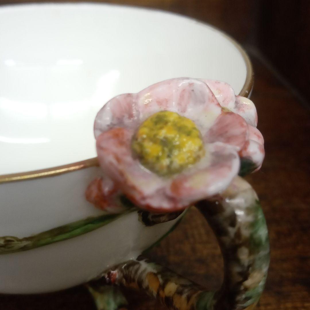 イングランド　アンティーク　マジョリカ焼　桜　カップ