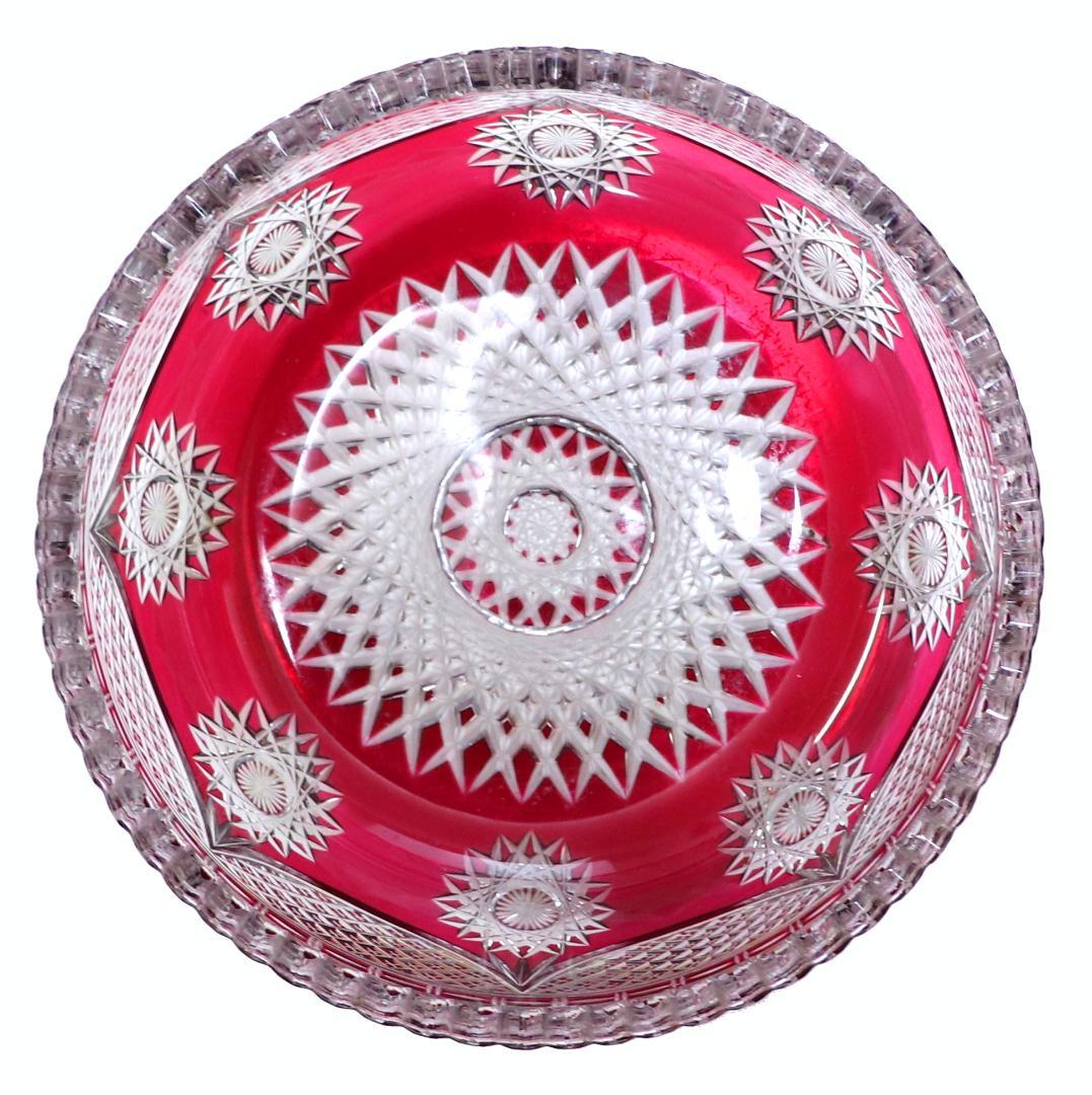オールド・バカラ 1890年 美術館級 大型赤色被せ切子丸鉢 アートピース