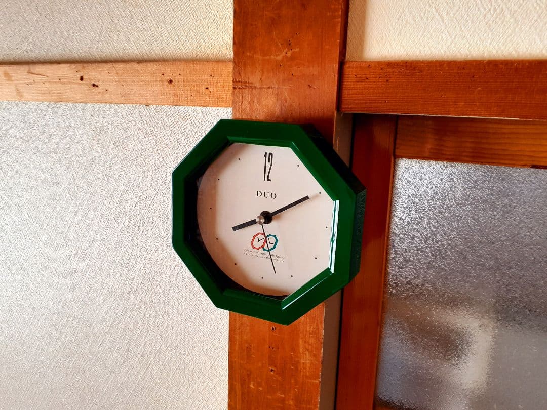 80's　掛け時計　ポストモダン　ビンテージ　レトロ　八角　グリーン