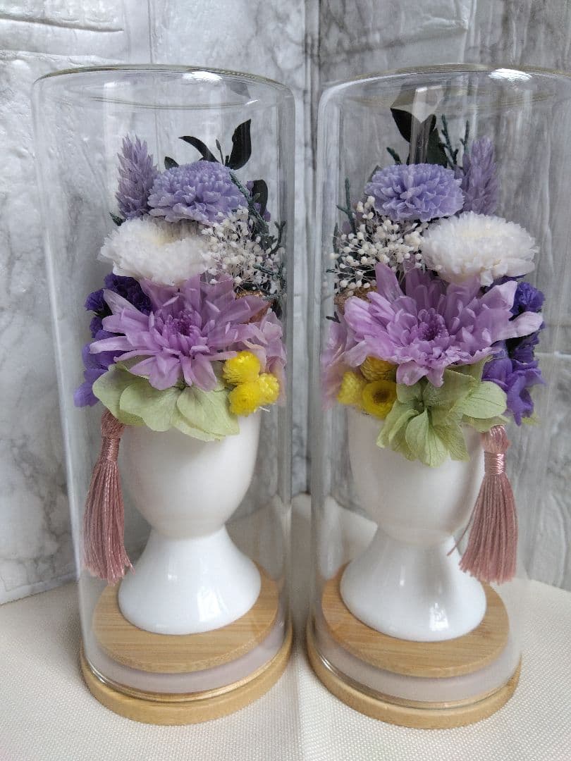 仏花プリザーブドフラワー　ガラスボトル入り　1対2基　匿名配送