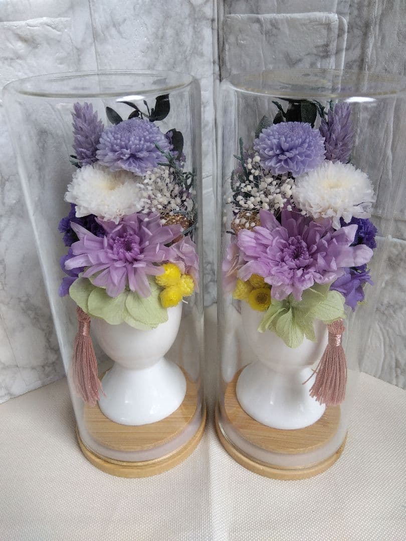 仏花プリザーブドフラワー　ガラスボトル入り　1対2基　匿名配送