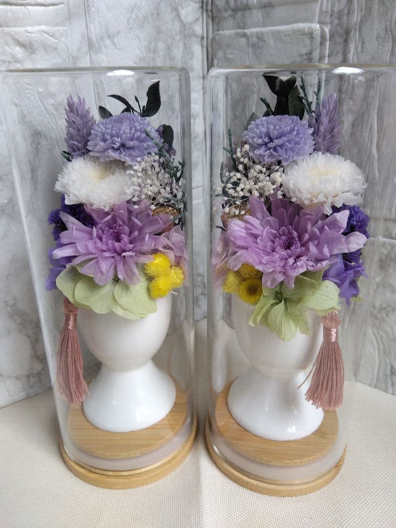 仏花プリザーブドフラワー　ガラスボトル入り　1対2基　匿名配送