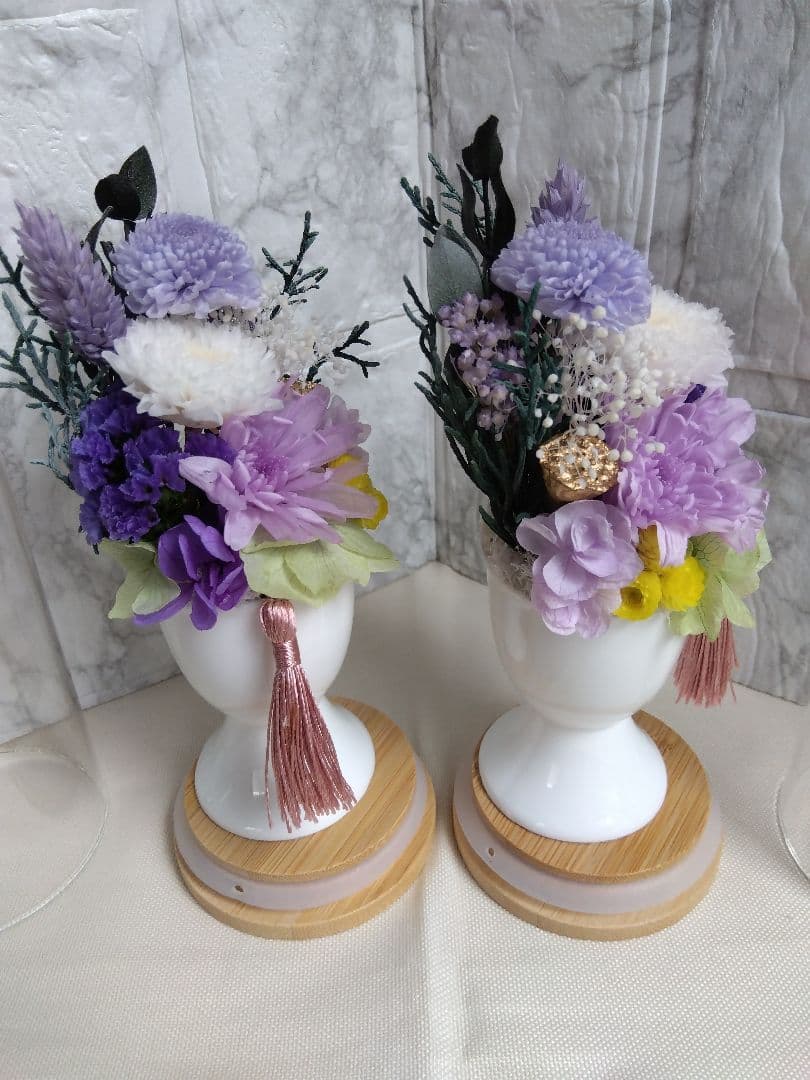 仏花プリザーブドフラワー　ガラスボトル入り　1対2基　匿名配送