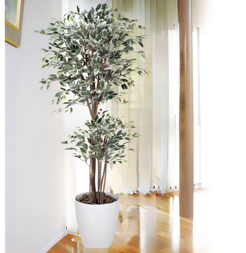 光触媒　人工観葉植物　フェイクグリーン　トロピカルベンジャミン斑入リ 1.8m