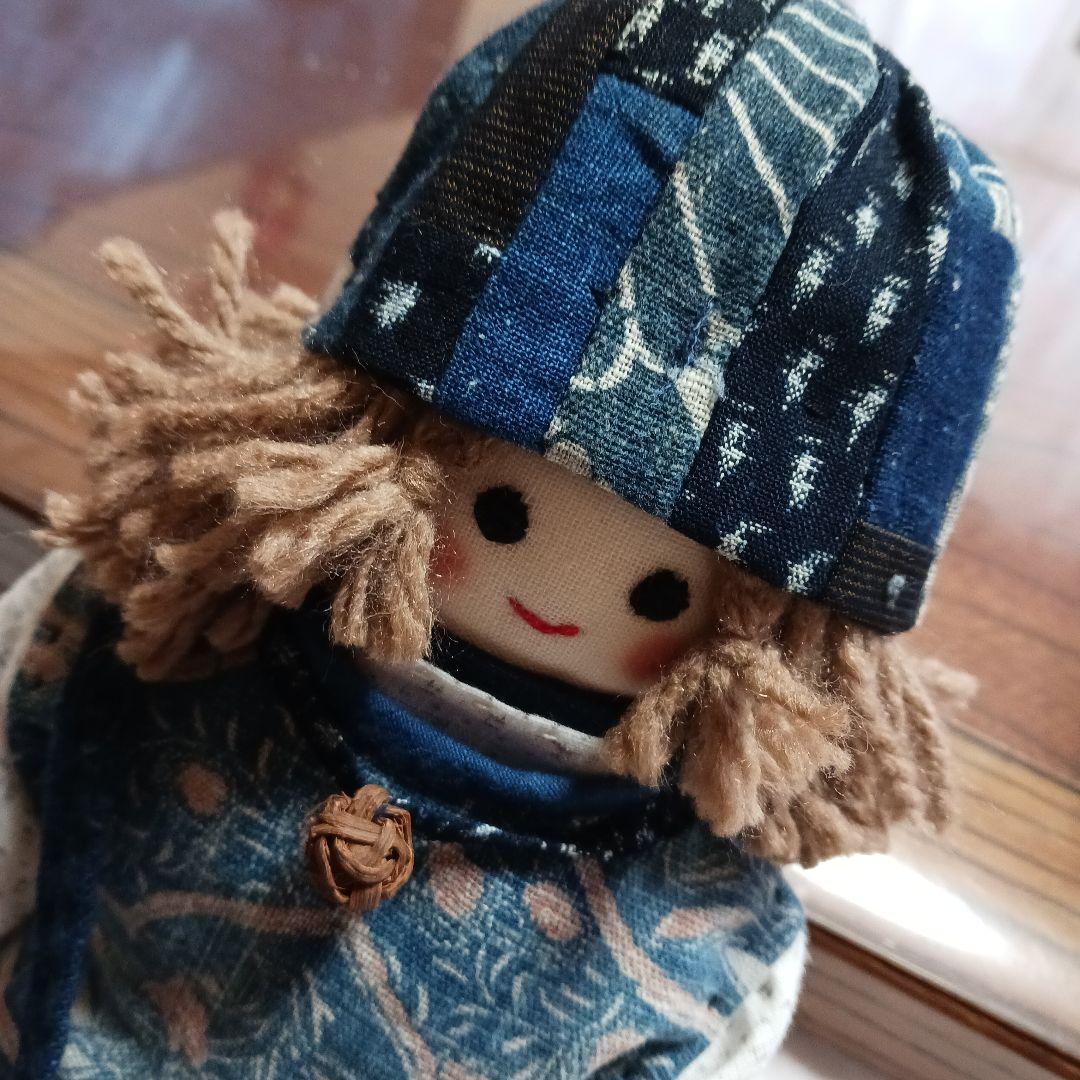 古布リメイク～古布型染め雪ん子絣藍染古布人形山葡萄バック - メルカリ