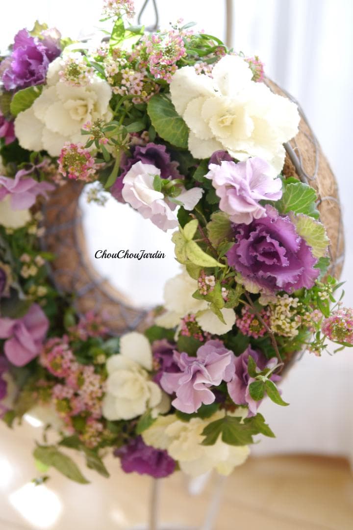 リース　寄せ植え　パンジー　葉ボタン　ウェディング　ガーデニング