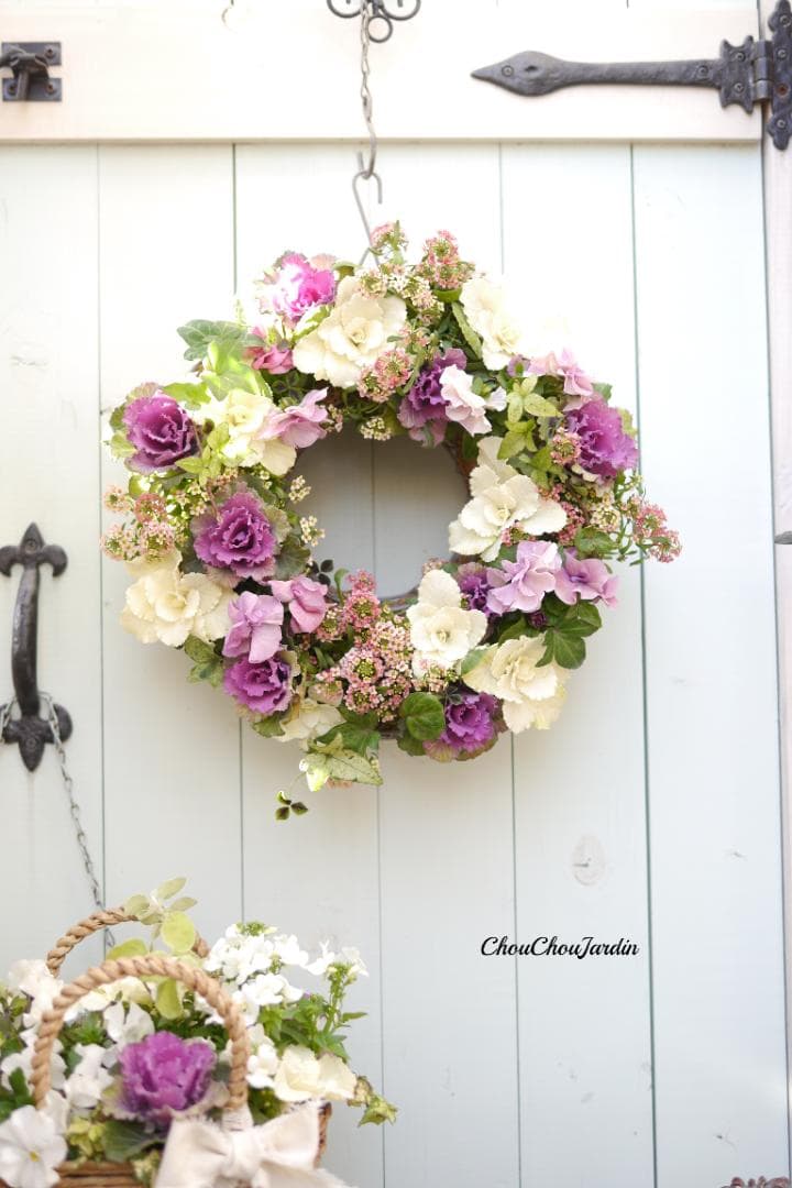 リース　寄せ植え　パンジー　葉ボタン　ウェディング　ガーデニング