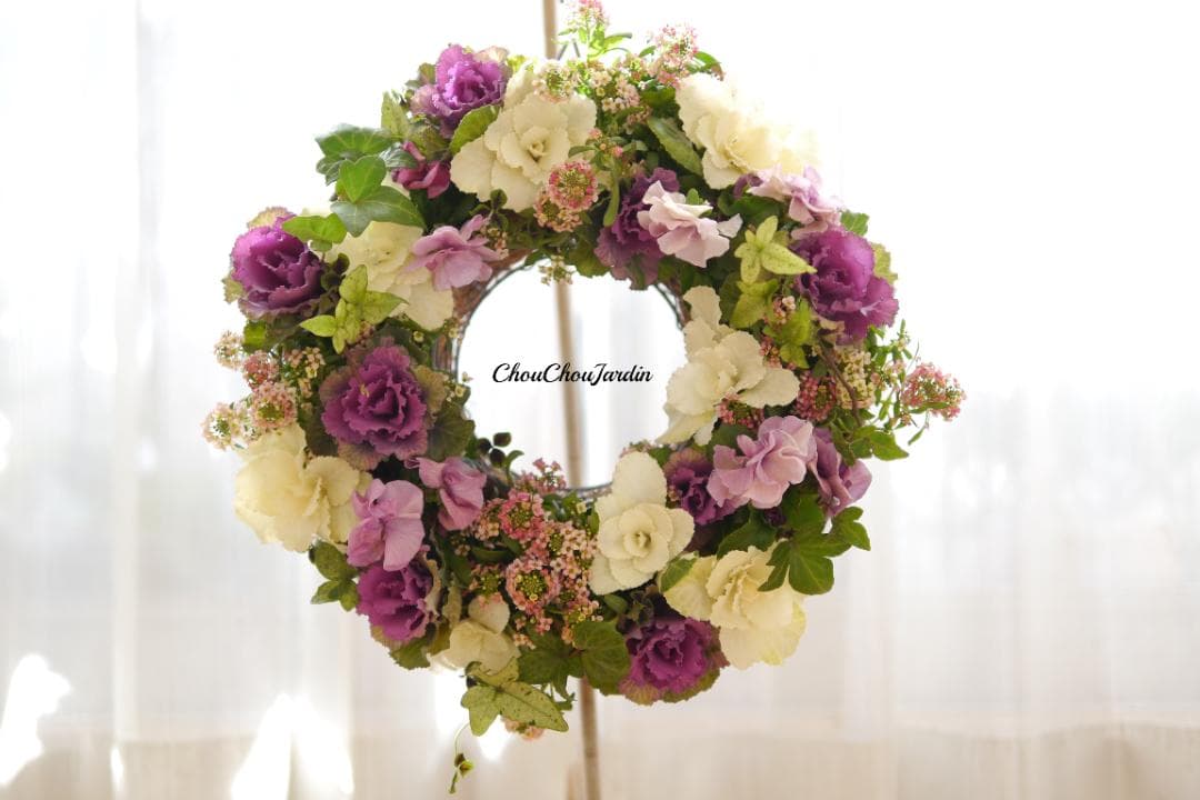 リース　寄せ植え　パンジー　葉ボタン　ウェディング　ガーデニング