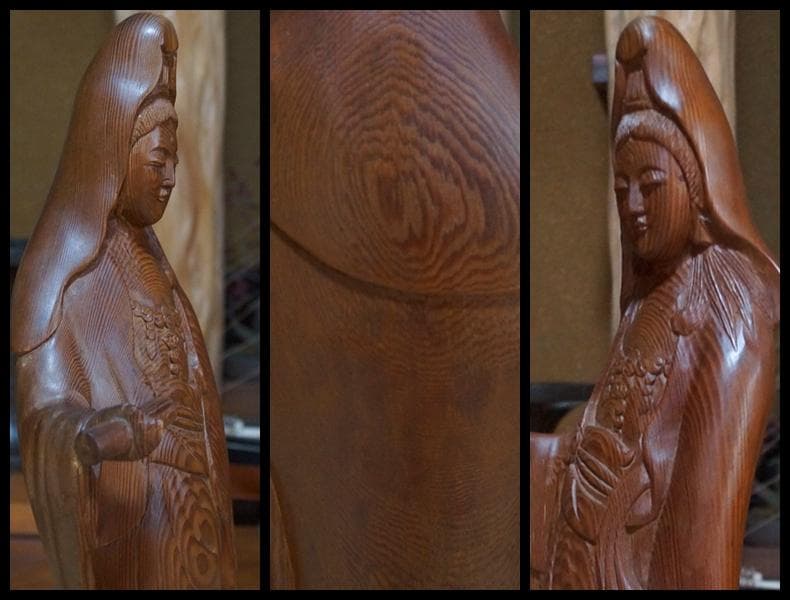 古杉 細工彫り『聖観音菩薩像』大型木製立像仏像仏教美術 美しい木目 高さ51㎝