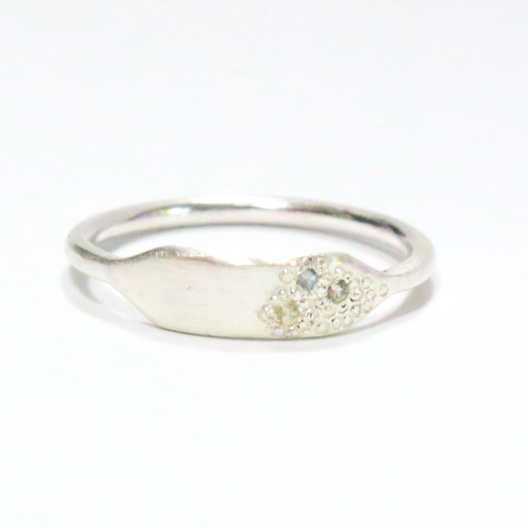 サファイアミル打ち留めシルバープレートデザインリング約12号