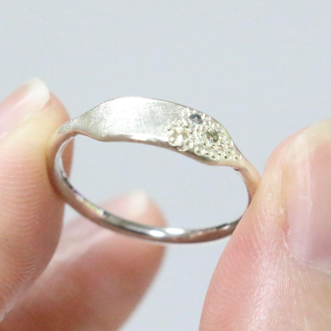 サファイアミル打ち留めシルバープレートデザインリング約12号