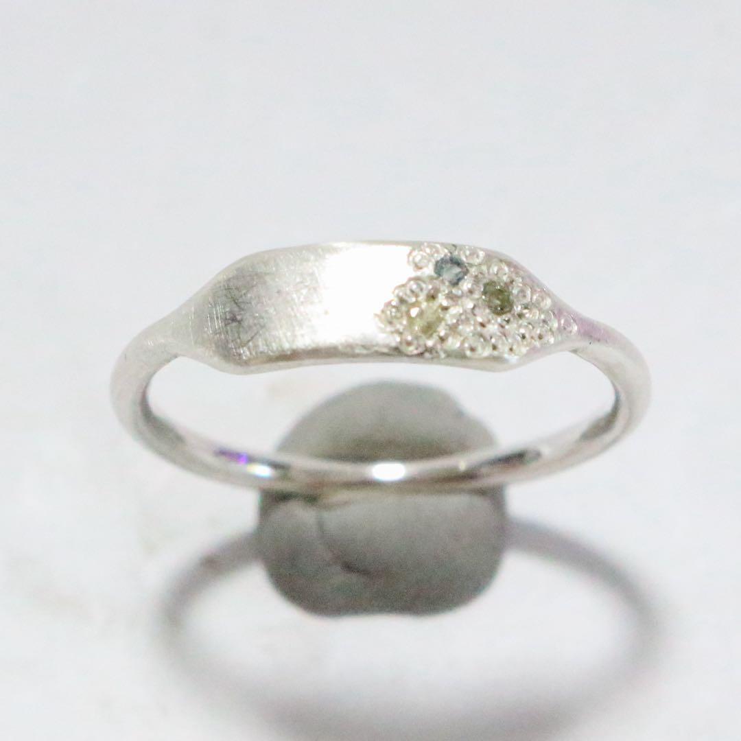 サファイアミル打ち留めシルバープレートデザインリング約12号