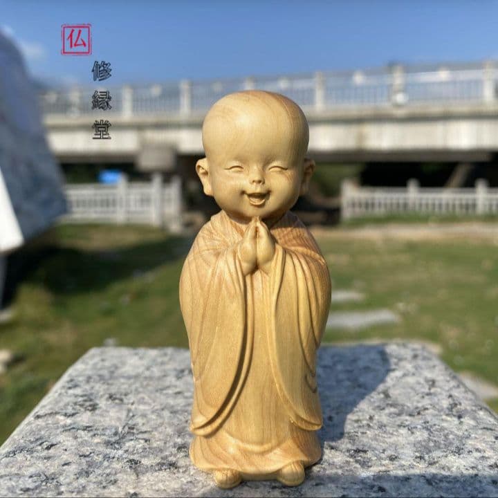 【修縁堂】高品質 小坊主 小和尚 置物 一式 禅の意 木彫り