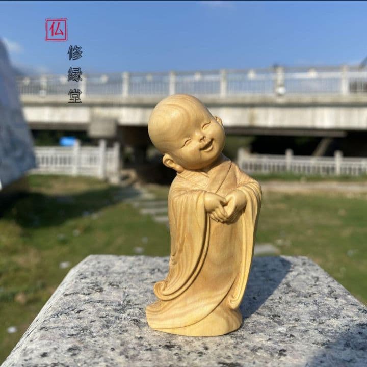【修縁堂】高品質 小坊主 小和尚 置物 一式 禅の意 木彫り