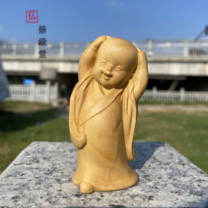 【修縁堂】高品質 小坊主 小和尚 置物 一式 禅の意 木彫り