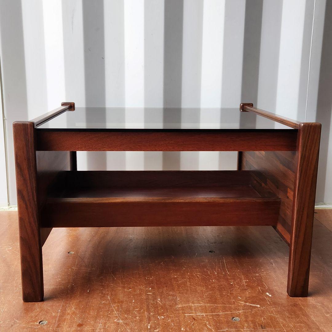ヴィンテージ　コーヒーテーブル　ローズウッド x スモークガラス サイドテーブル