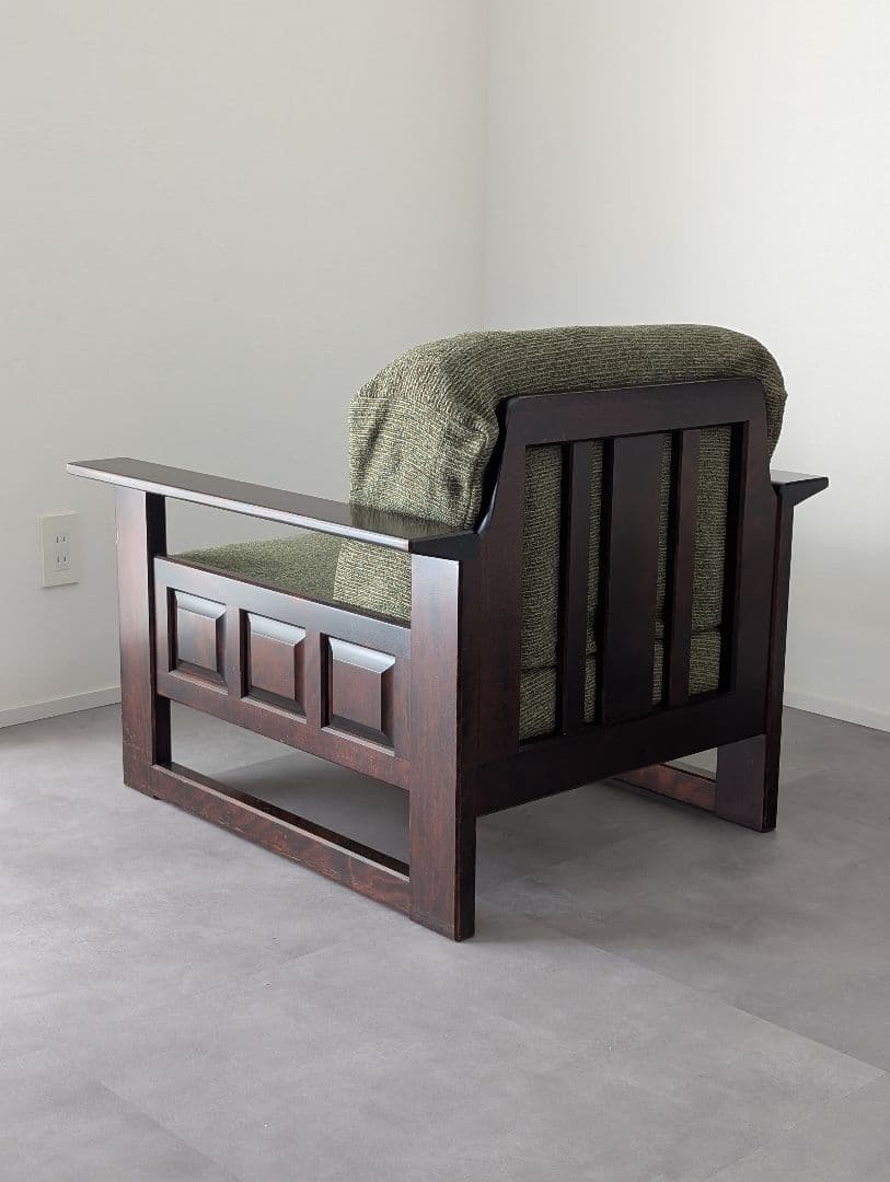 USED/北海道民芸家具 一人掛けソファ 飛騨産業 和モダン カバ材