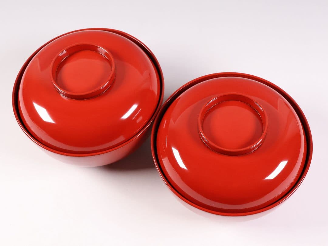 MB35】輪島塗 宝尽くし金蒔絵 朱塗椀 二客 小槌 軍配 霊芝 木製漆器