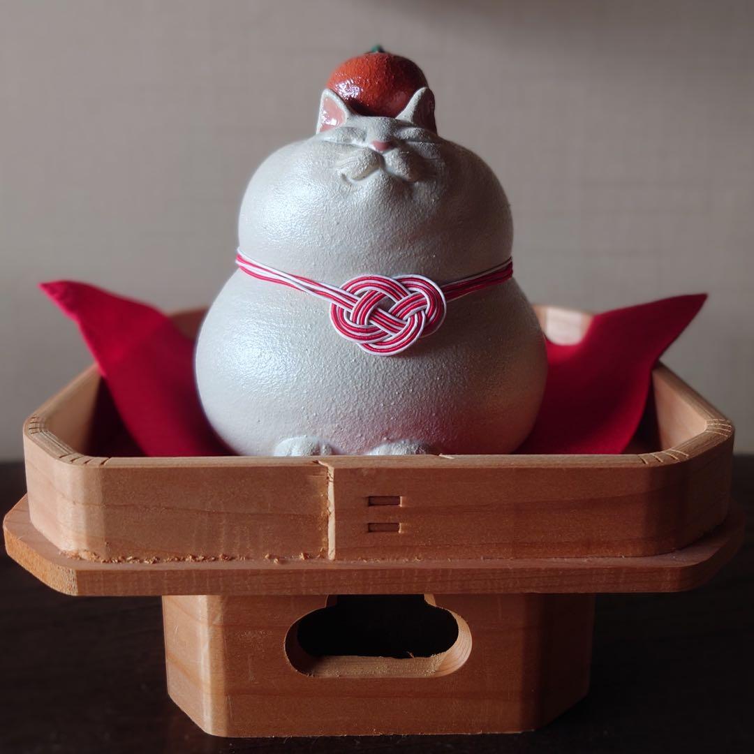 ねこ鏡餅　(*´꒳`*) 一体型＋みかん　【大】