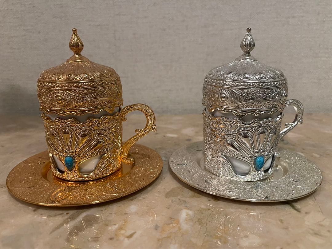 【6個セット】小物入れ、ジュエリーケース、爪楊枝入れ、砂糖、クリープ、金色、銀色