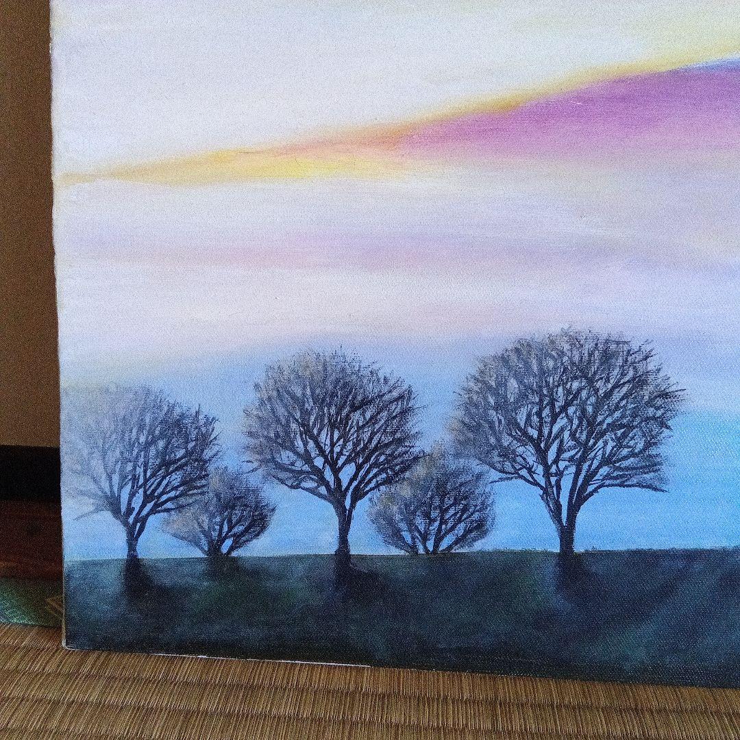 油彩画 題名「春夕焼の向こうへ」額縁付F10号