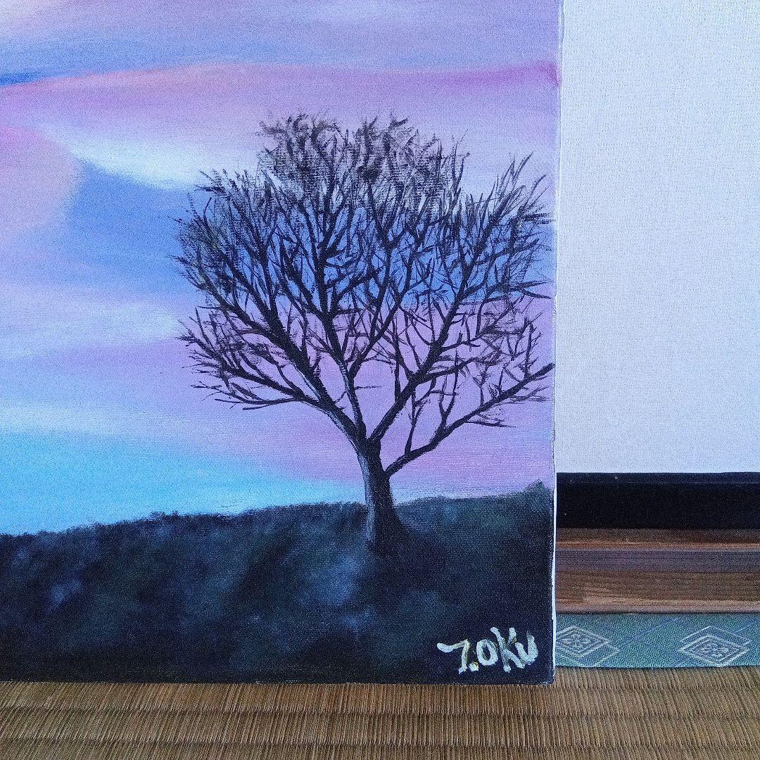 油彩画 題名「春夕焼の向こうへ」額縁付F10号