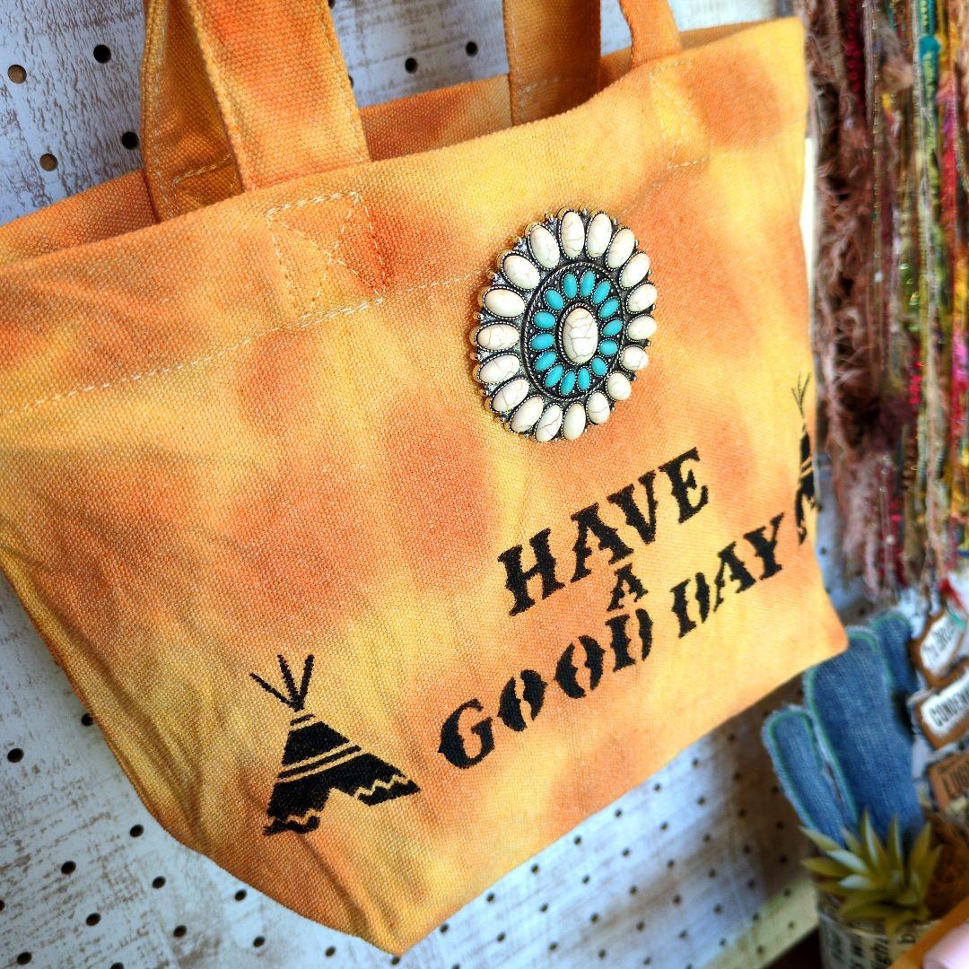 Native American➳ターコイズブローチ付手染めミニトートバッグ✨️