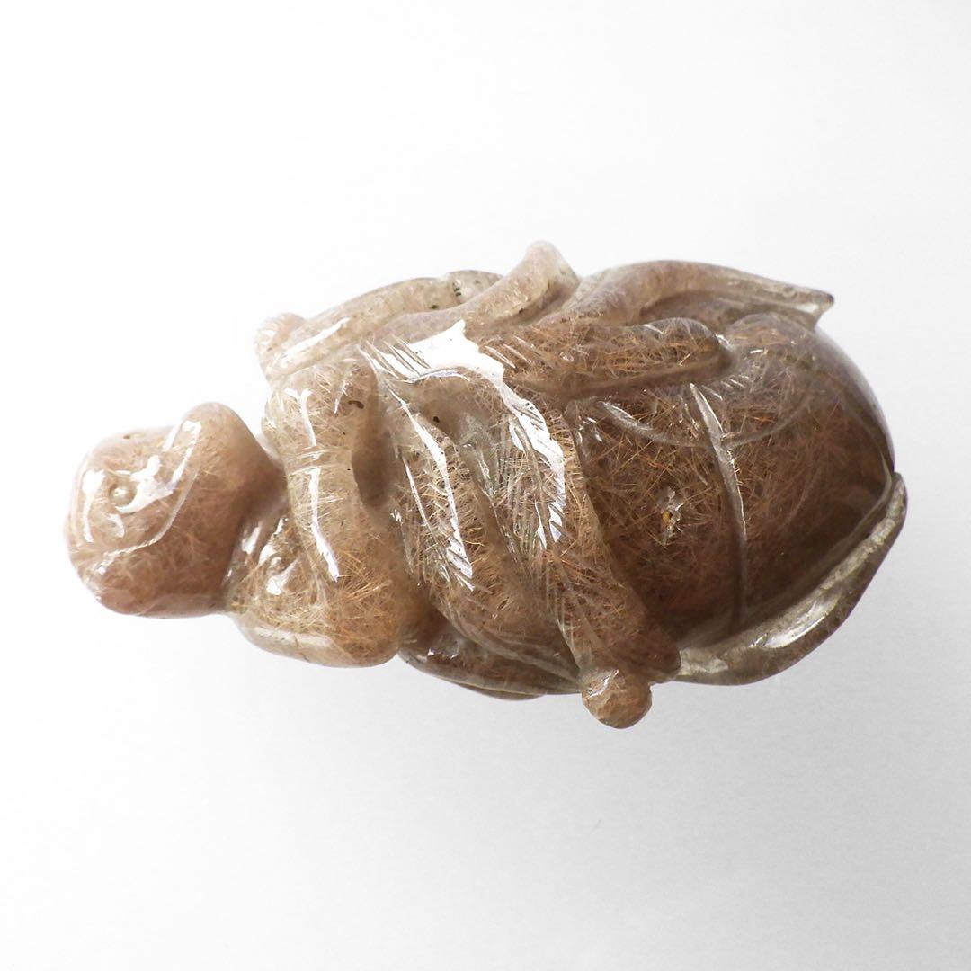 天然石ルチルクォーツブラウン猿彫刻4