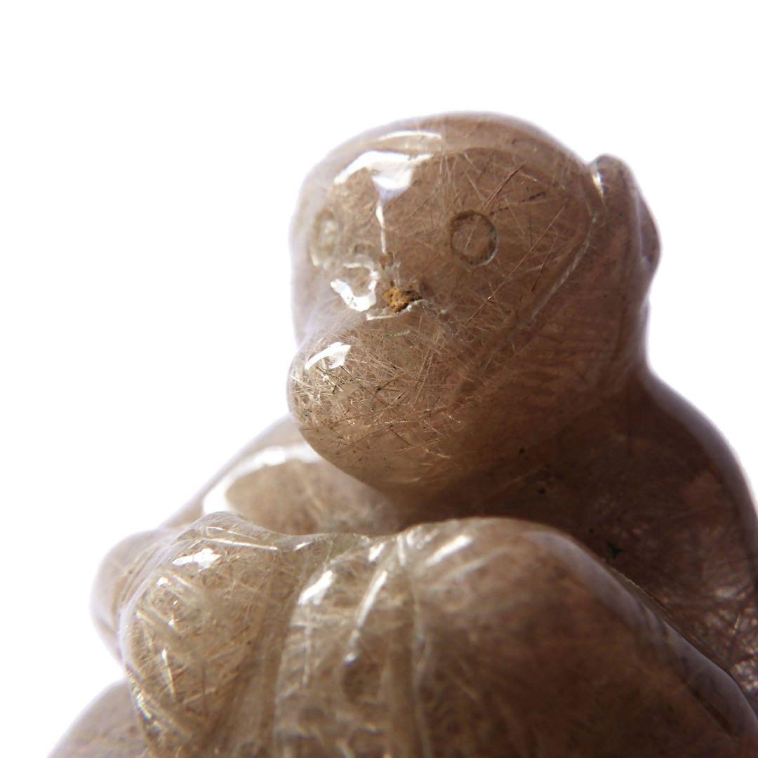 天然石ルチルクォーツブラウン猿彫刻4