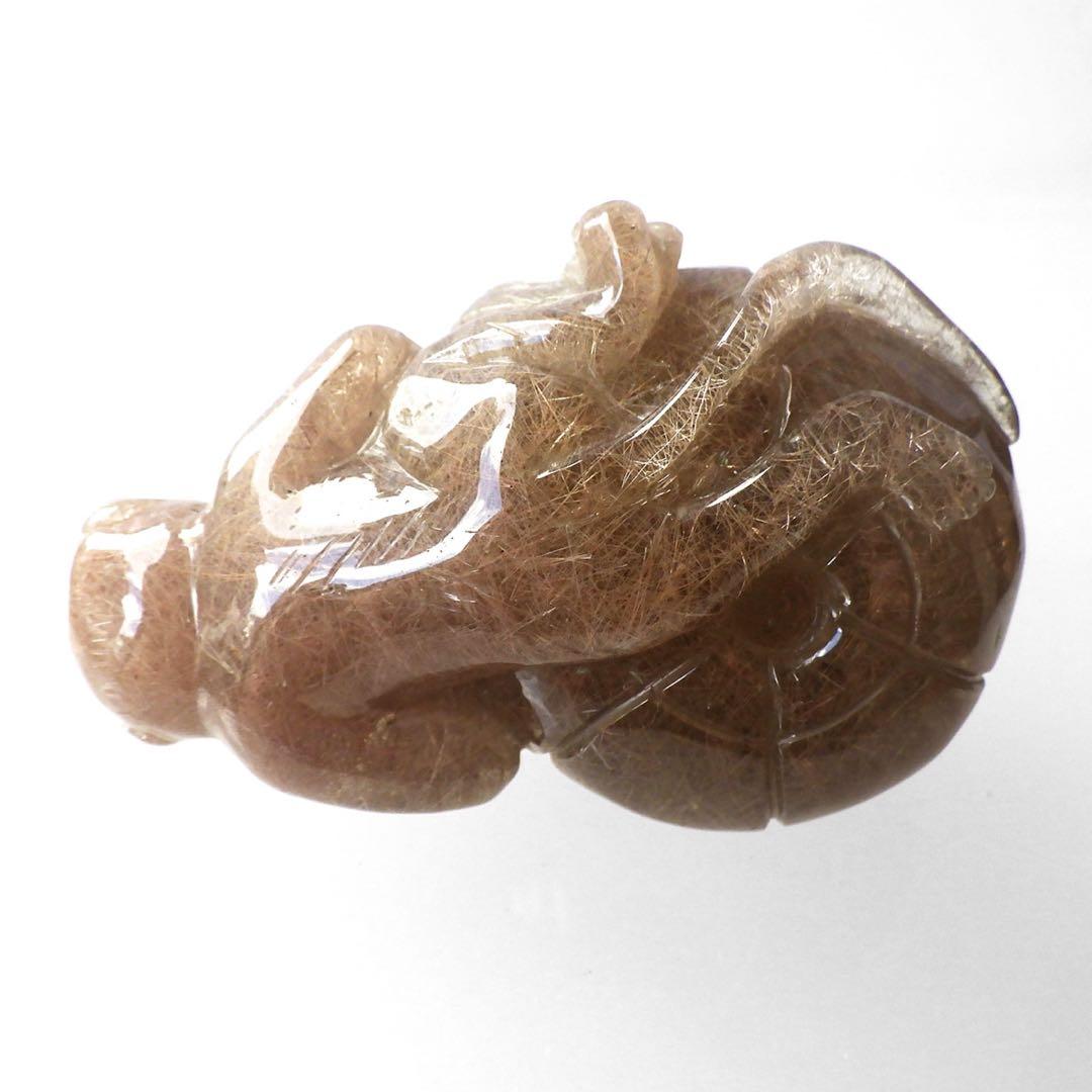 天然石ルチルクォーツブラウン猿彫刻4