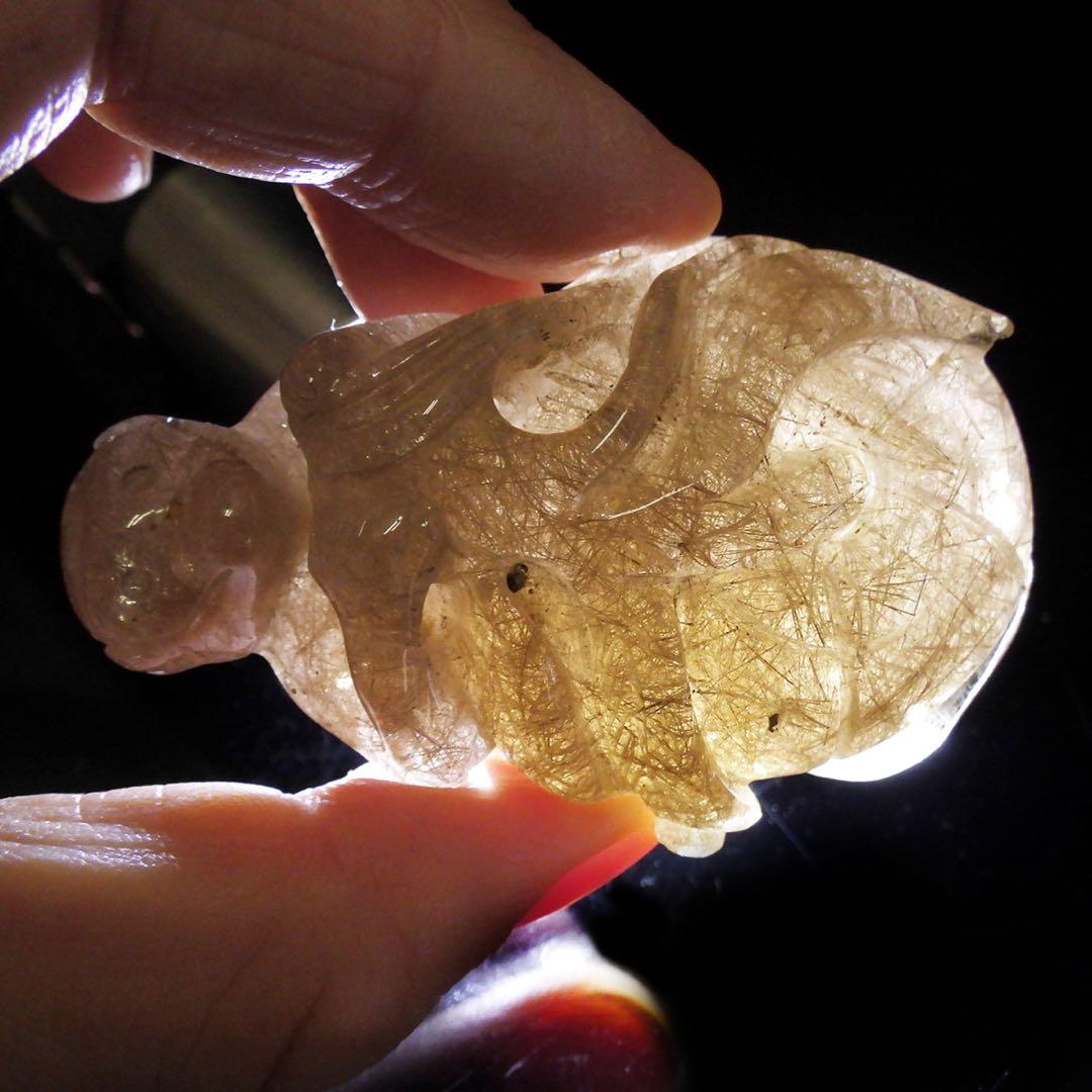 天然石ルチルクォーツブラウン猿彫刻4