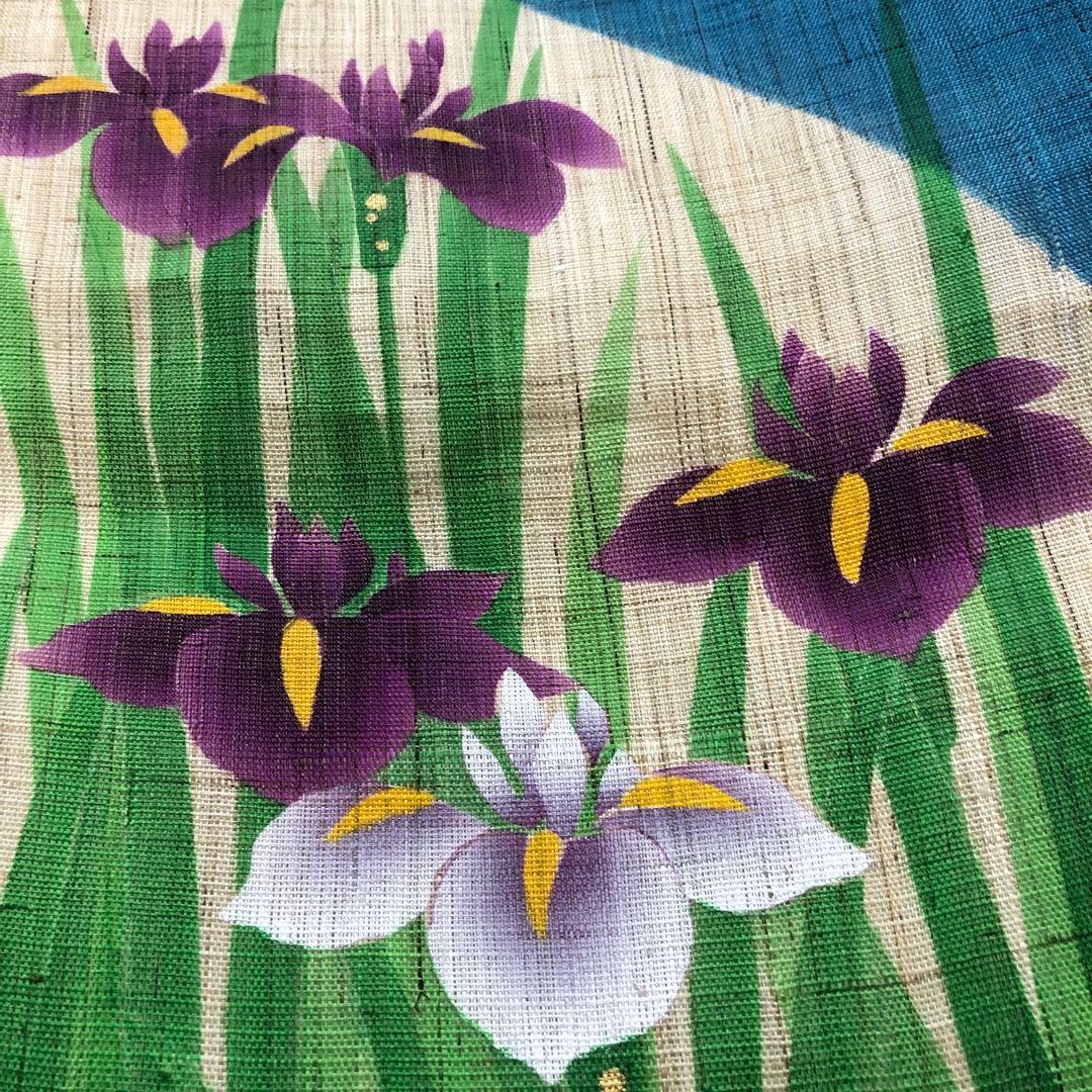 手染め手描き　小川光章作　麻　のれん　『花菖蒲』　鯉