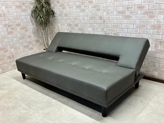ソファーベッド　ソファ　レザーファブリック　ダークグレー　モダン　未使用品