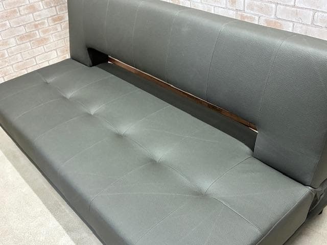 ソファーベッド　ソファ　レザーファブリック　ダークグレー　モダン　未使用品