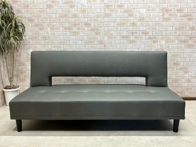 ソファーベッド　ソファ　レザーファブリック　ダークグレー　モダン　未使用品