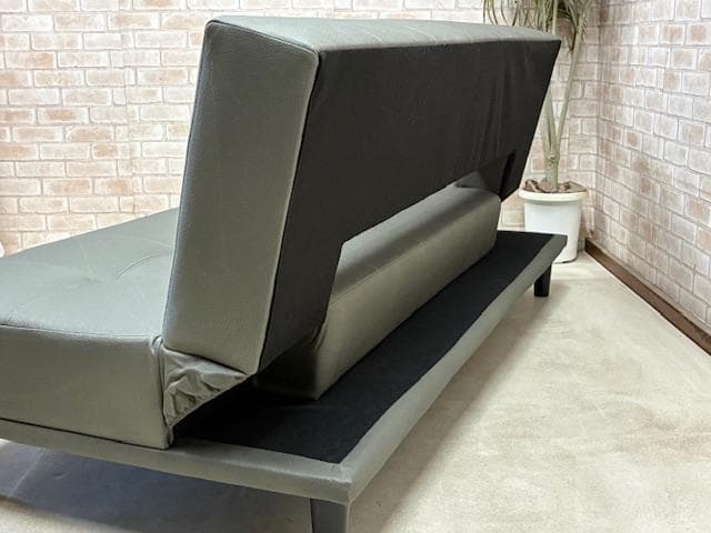 ソファーベッド　ソファ　レザーファブリック　ダークグレー　モダン　未使用品