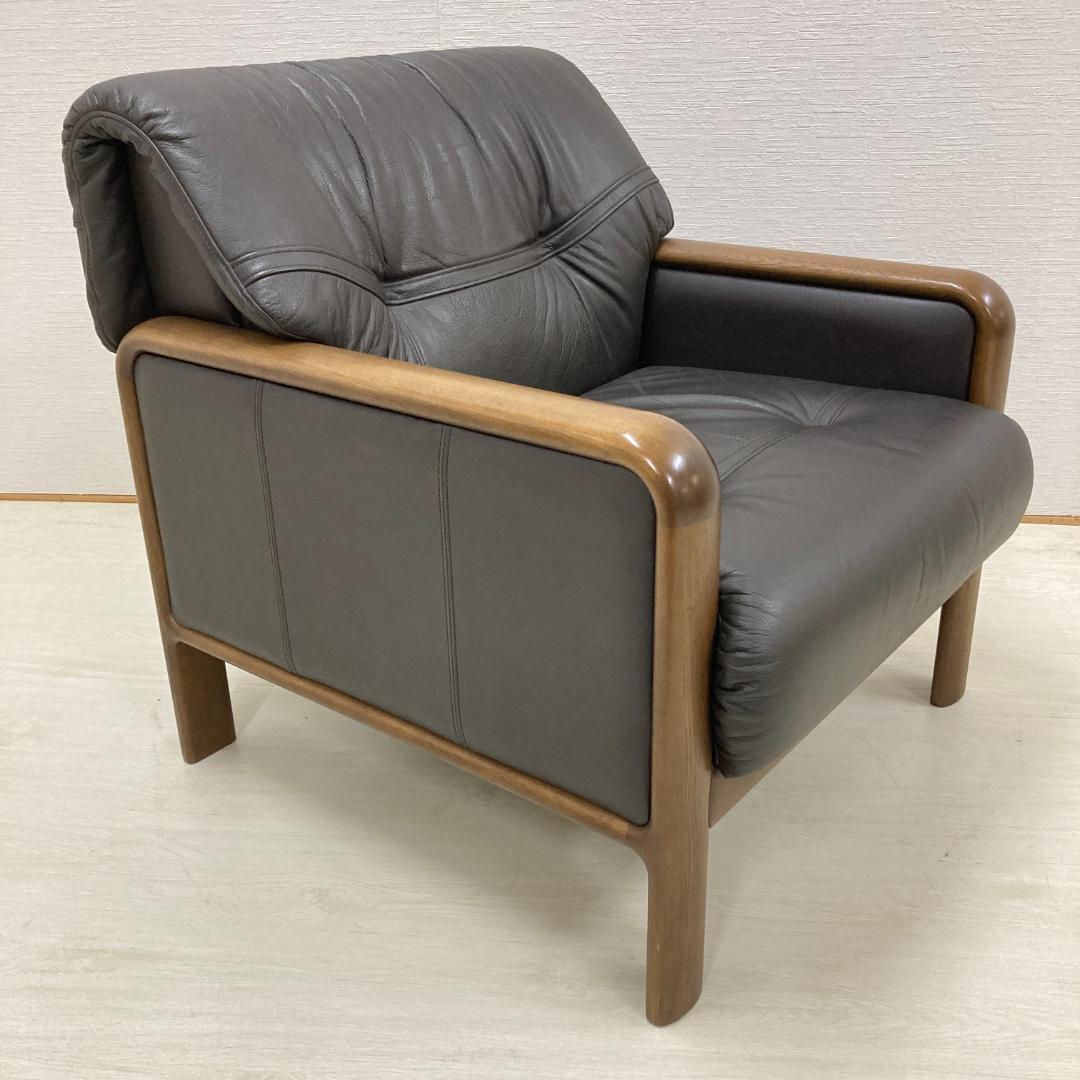 【カリモク】本革 一人掛けソファ シングルソファ レザー アームチェア B