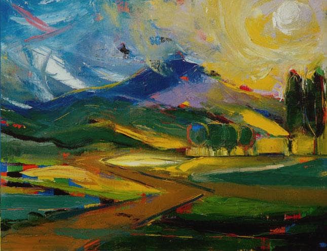 油絵 菅家令子 絵 絵画インテリア 額付(銀)F4-081411 風景 朝夕陽｜絵画