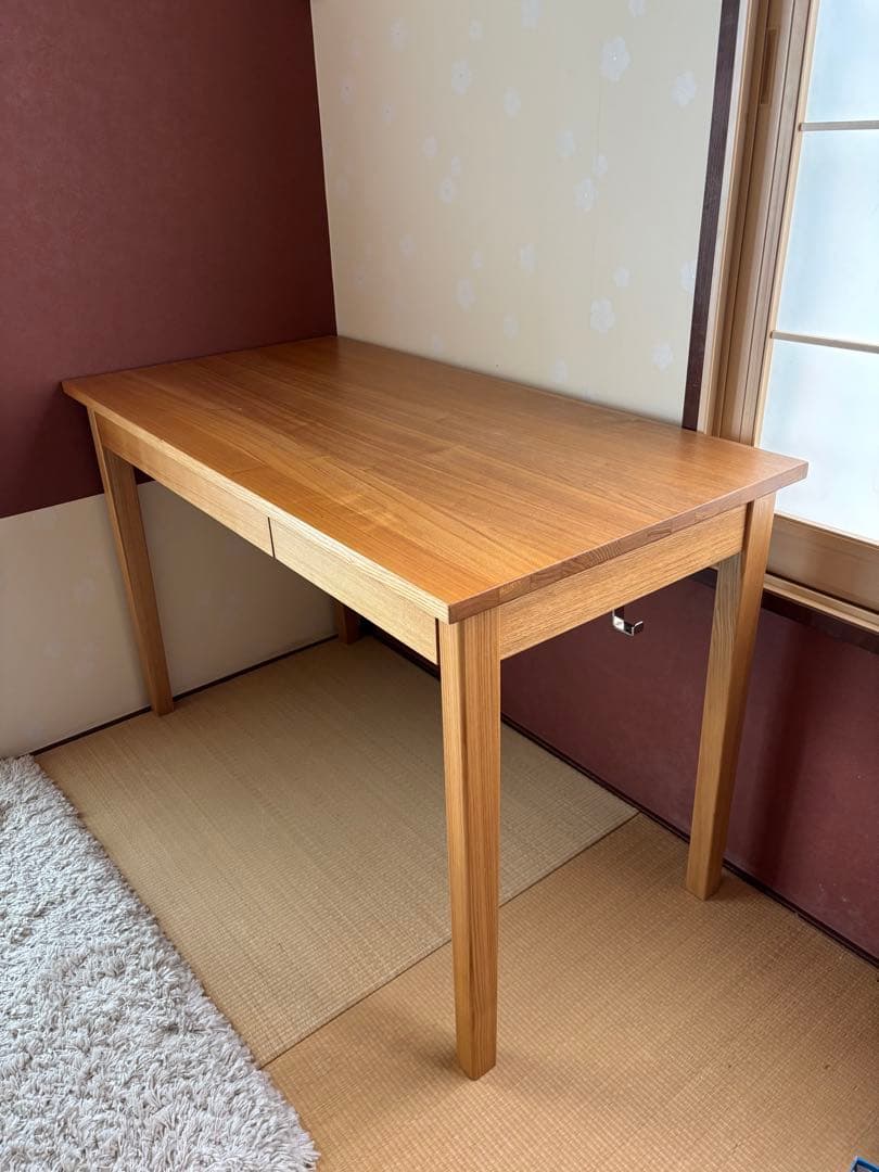 すんすん 引き取り限定 無印良品 無垢材ウッドデスク 2引き出し付き