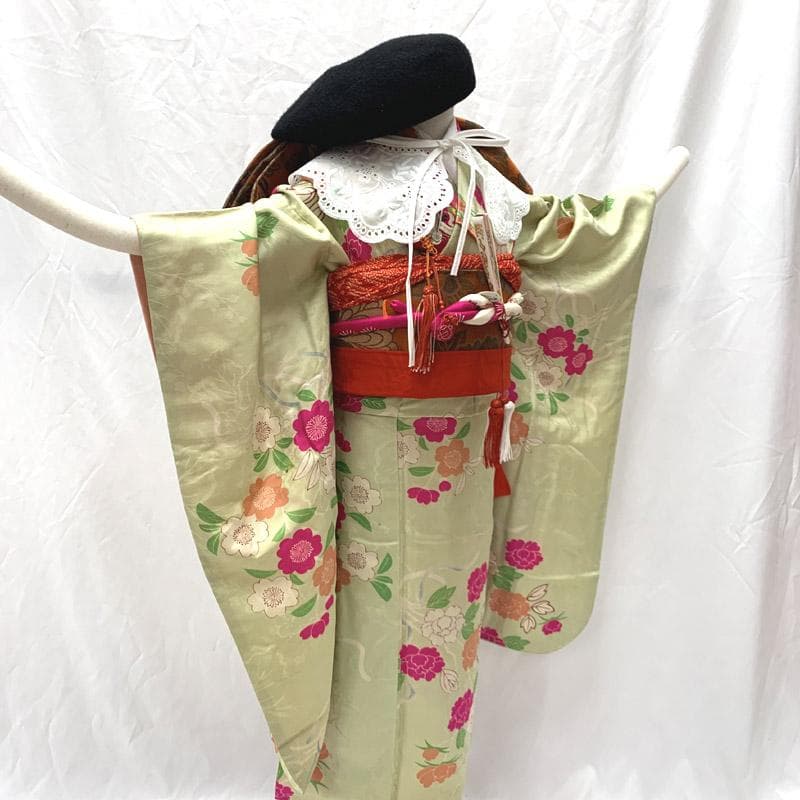404ag30着物のみ■七五三 七歳 女児 アンティーク着物 桜■状態良好