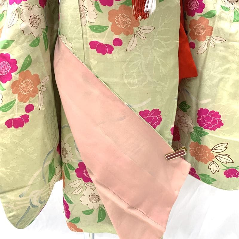 404ag30着物のみ■七五三 七歳 女児 アンティーク着物 桜■状態良好