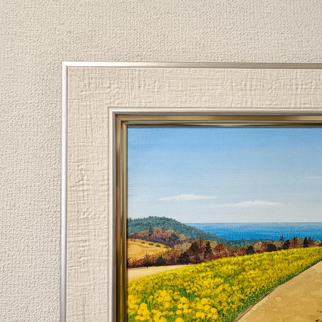 アクリル画 原画 「なの花の咲く丘」額縁付 F4サイズ キャンバス