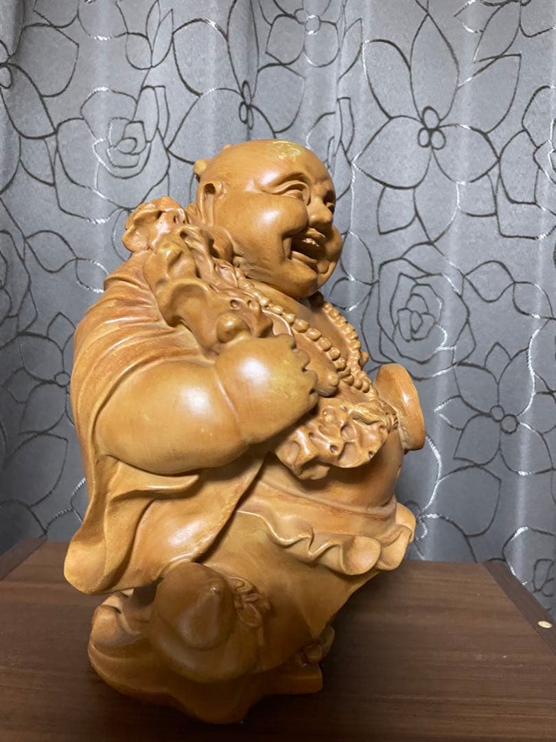 木彫りの布袋様（ほていさん）／福の神／開運・縁起物インテリア
