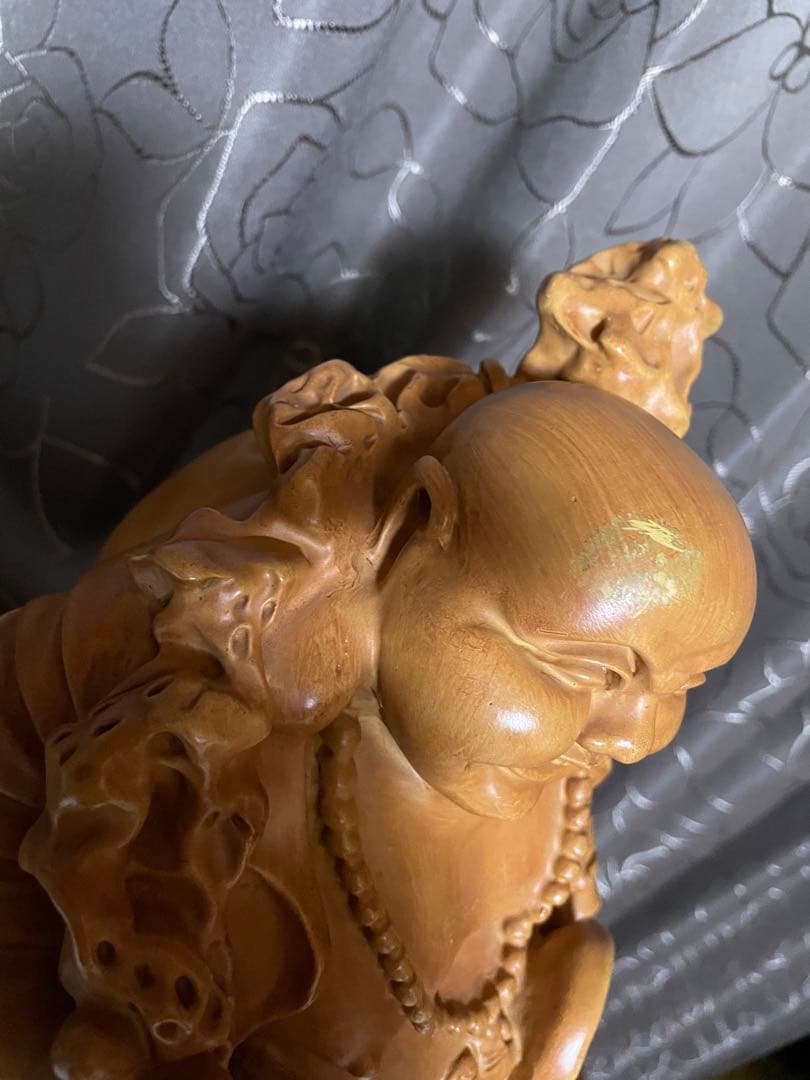 木彫りの布袋様（ほていさん）／福の神／開運・縁起物インテリア