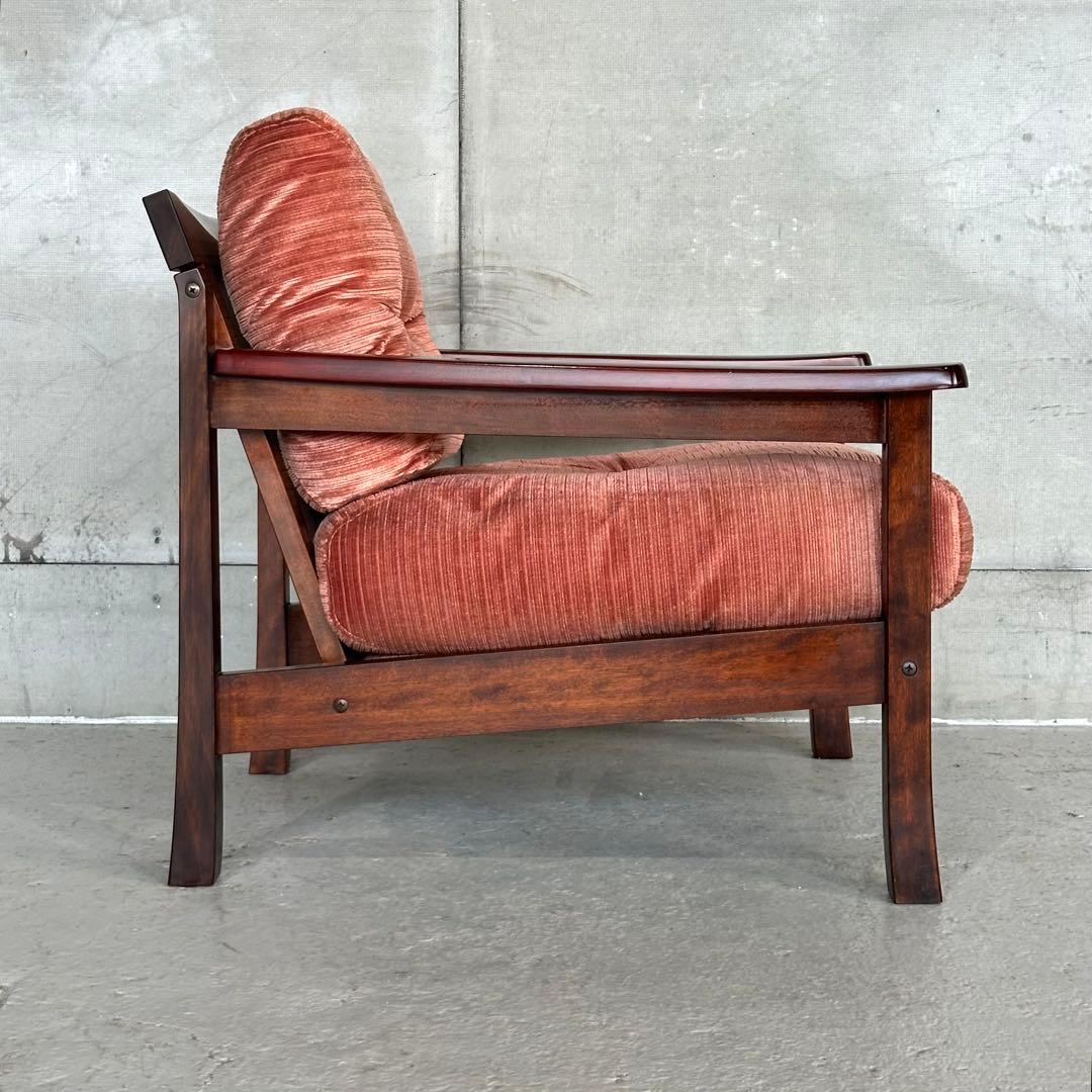 ★80s★ 昭和レトロ 森繁 MORISHIGE 1Pソファ｜無垢木枠 和モダン