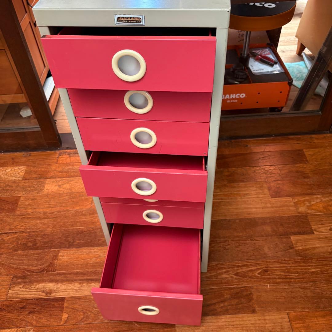 【送料込】【かわいい収納】レトロ7段チェスト 国産スチール製