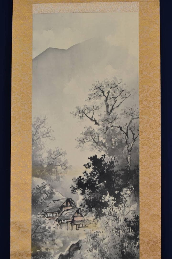 【真作】荒川勝英/山邨晴日/山水図/山水人物図/掛軸☆宝船☆AB-486